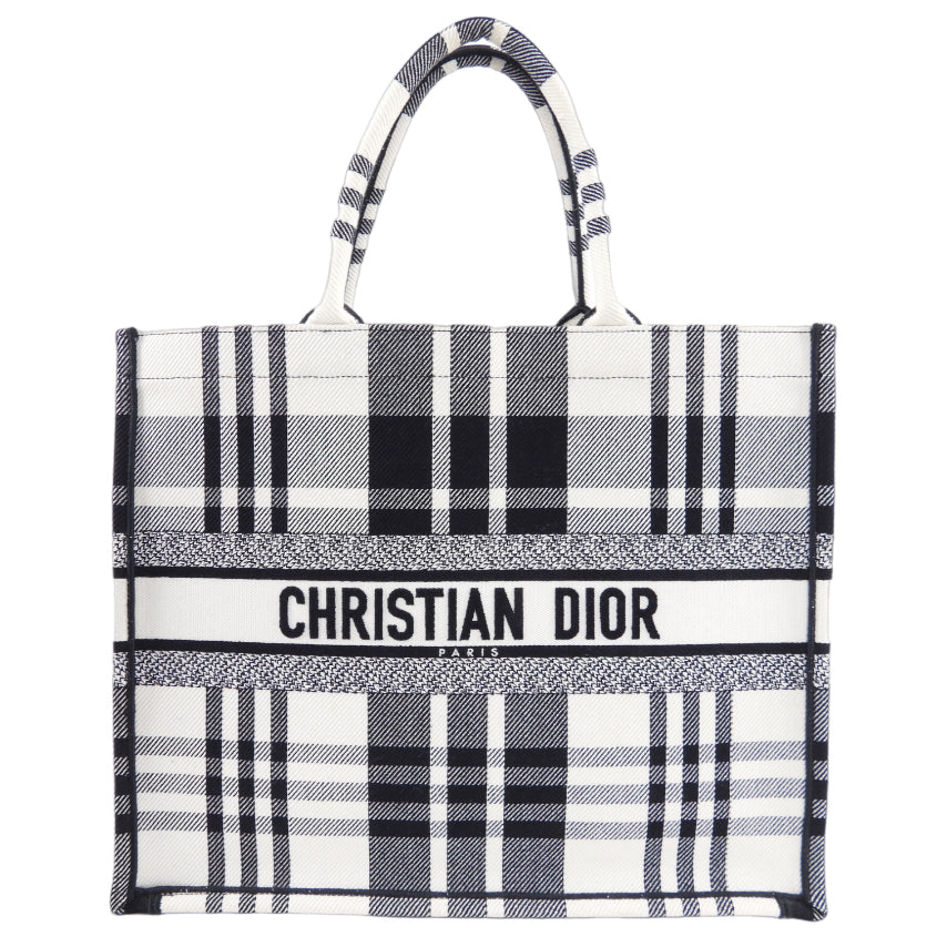 Dior Black and White Check Large Book Bag Tote