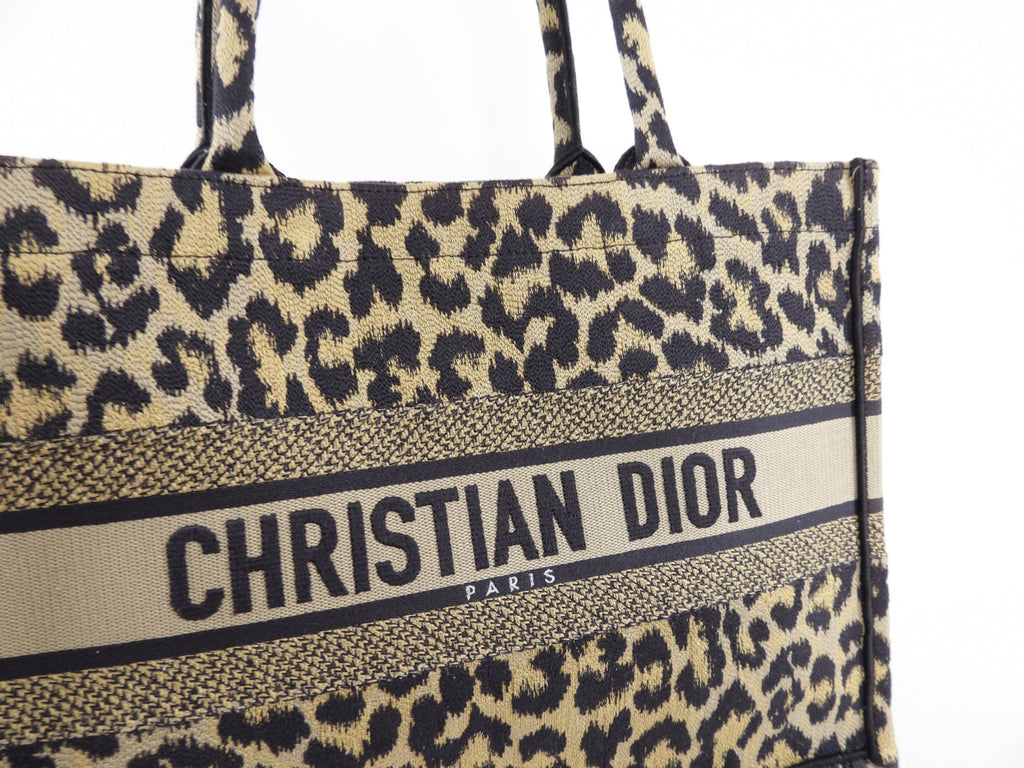 Christian Dior Medium Leopard Canvas Book Bag Tote