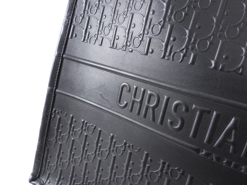 Dior Black Leather Embossed Large Book Tote Bag