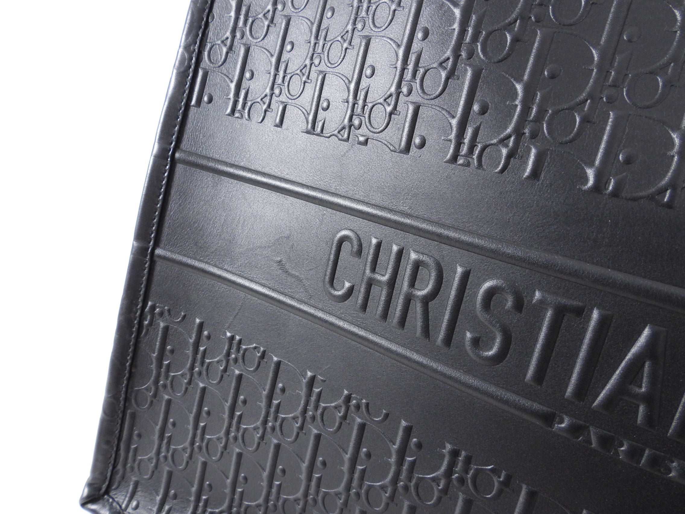 Dior Black Leather Embossed Large Book Tote Bag