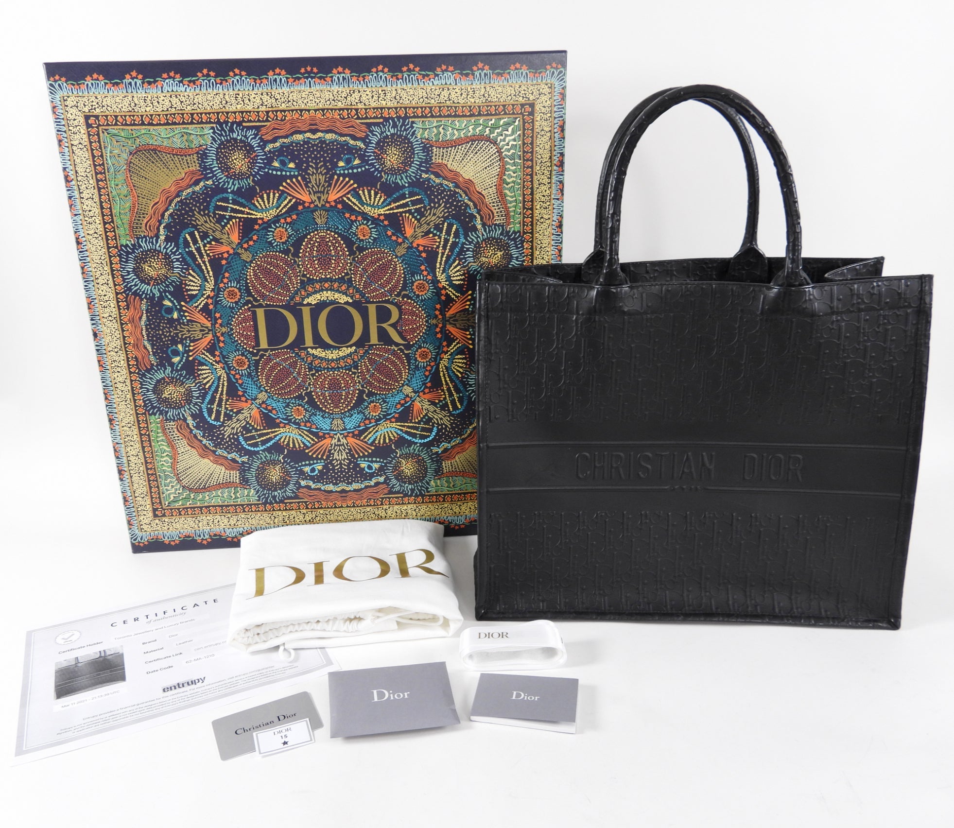 Dior Black Leather Embossed Large Book Tote Bag