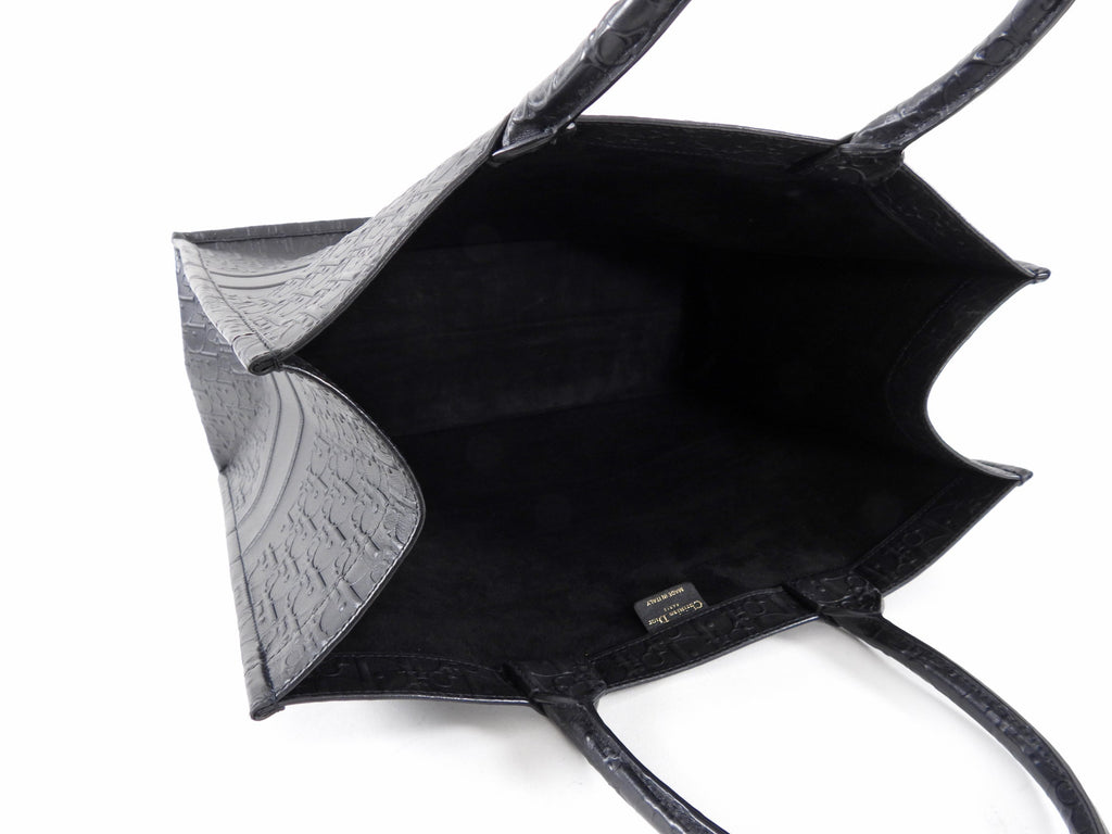 Dior Black Leather Embossed Large Book Tote Bag