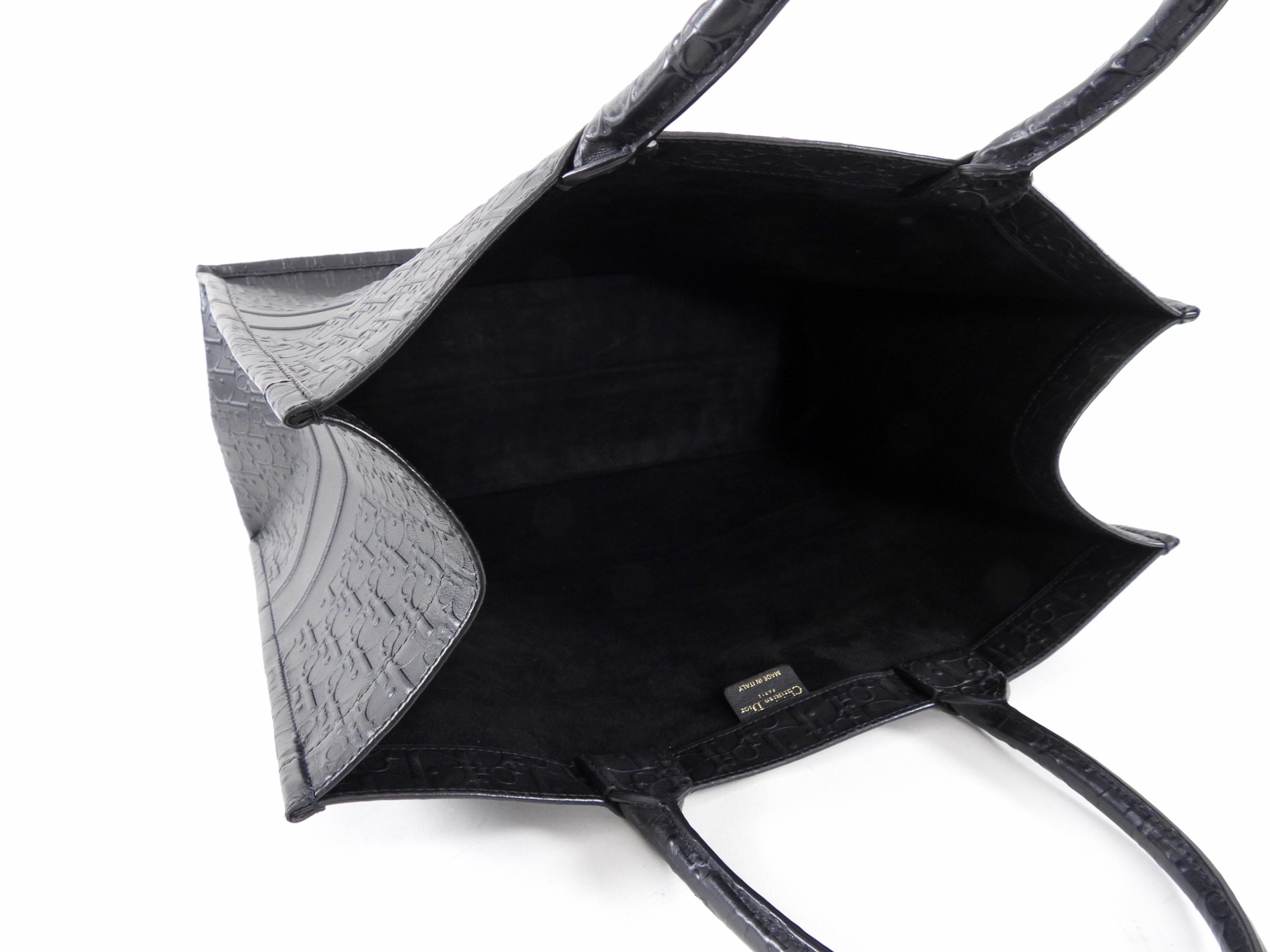 Dior Black Leather Embossed Large Book Tote Bag