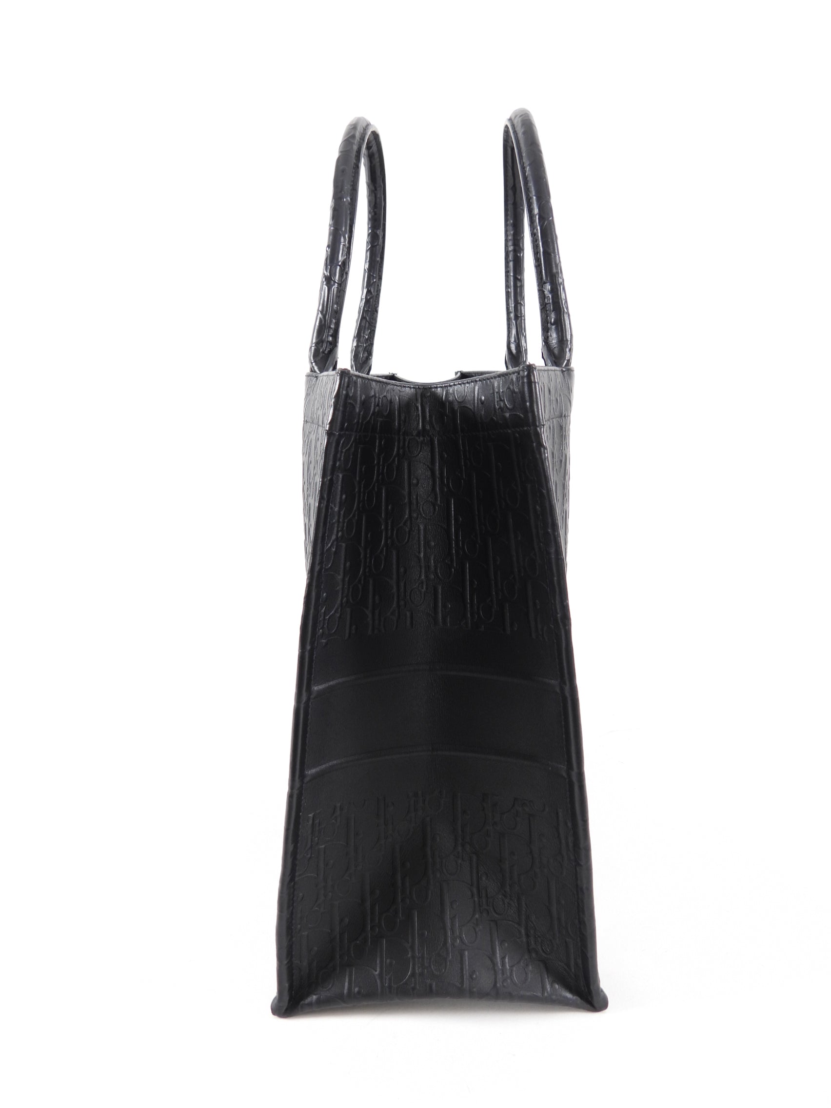 Dior Black Leather Embossed Large Book Tote Bag
