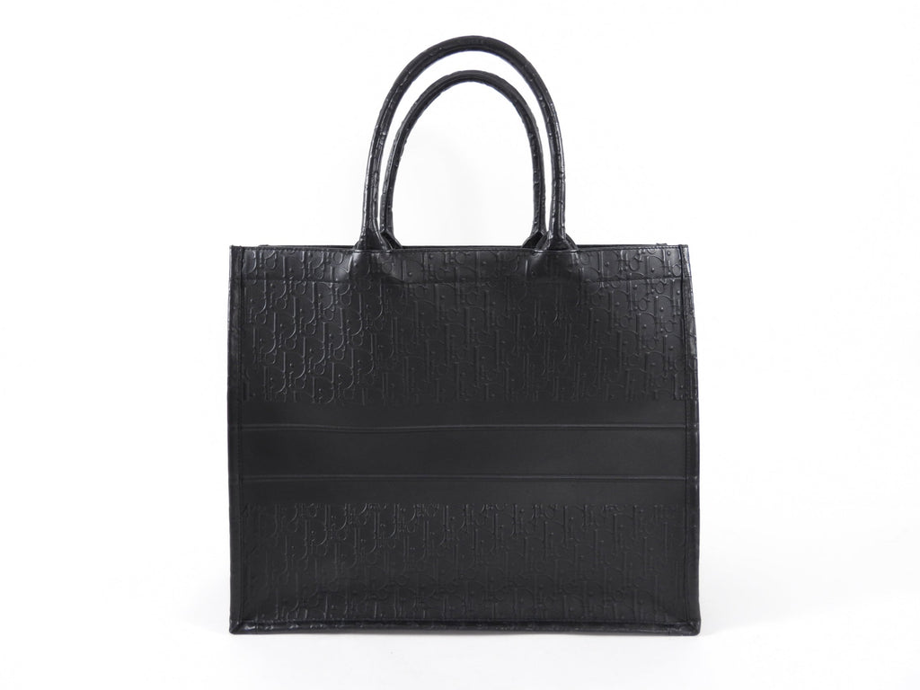 Dior Black Leather Embossed Large Book Tote Bag