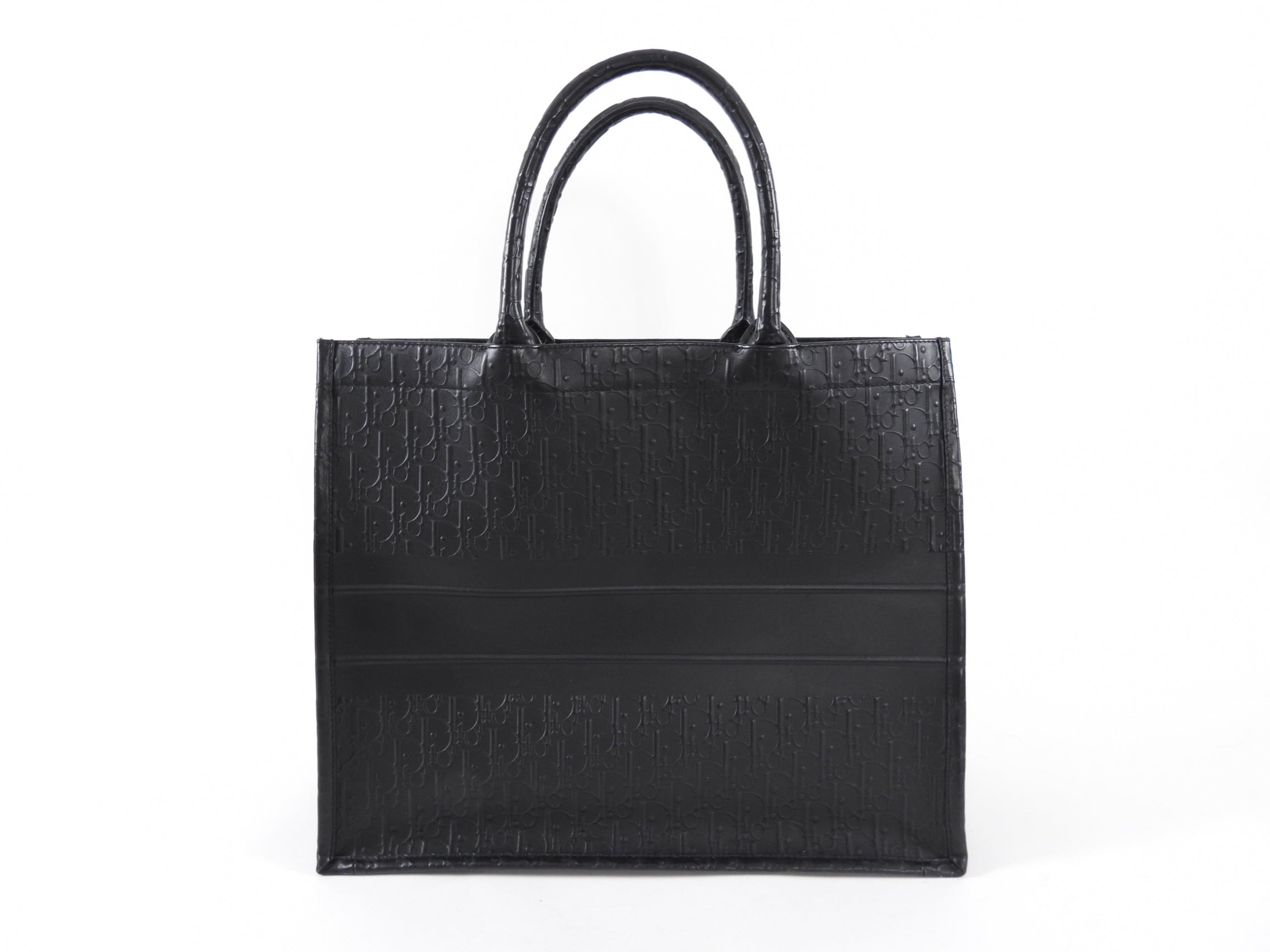 Dior Black Leather Embossed Large Book Tote Bag