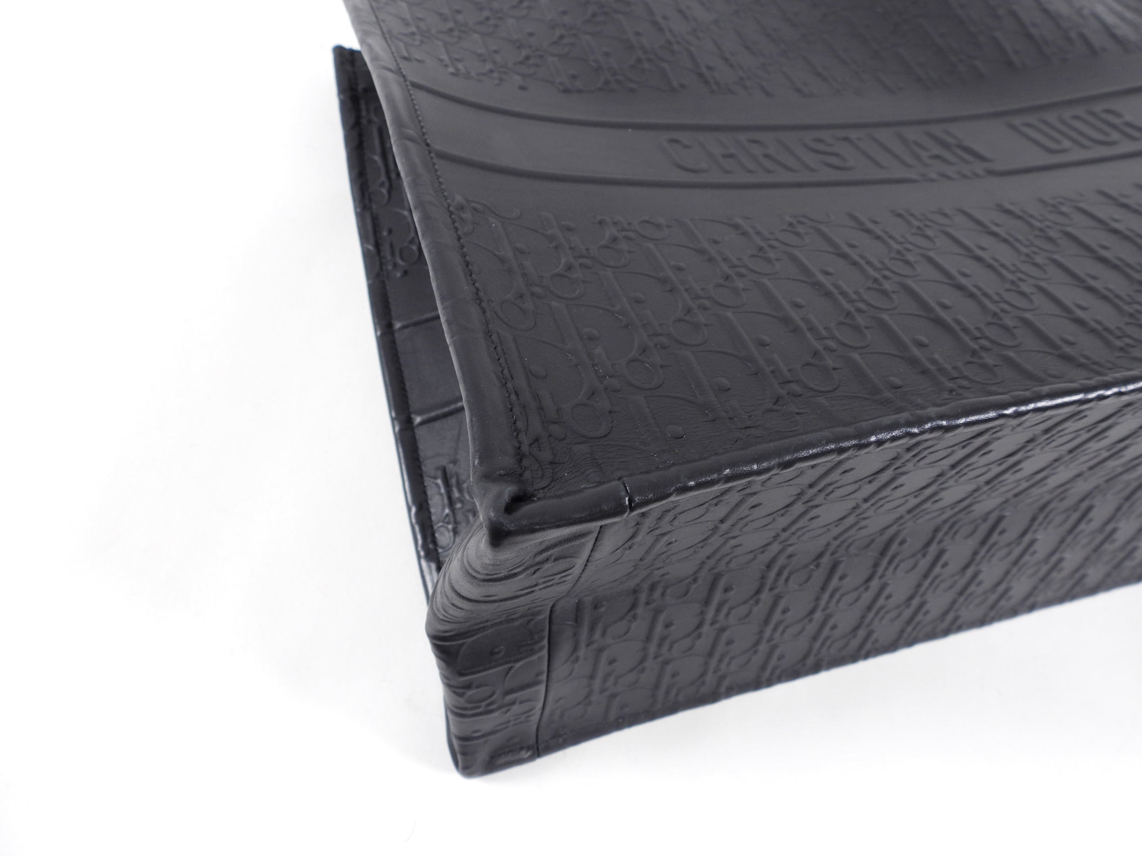 Dior Black Leather Embossed Large Book Tote Bag