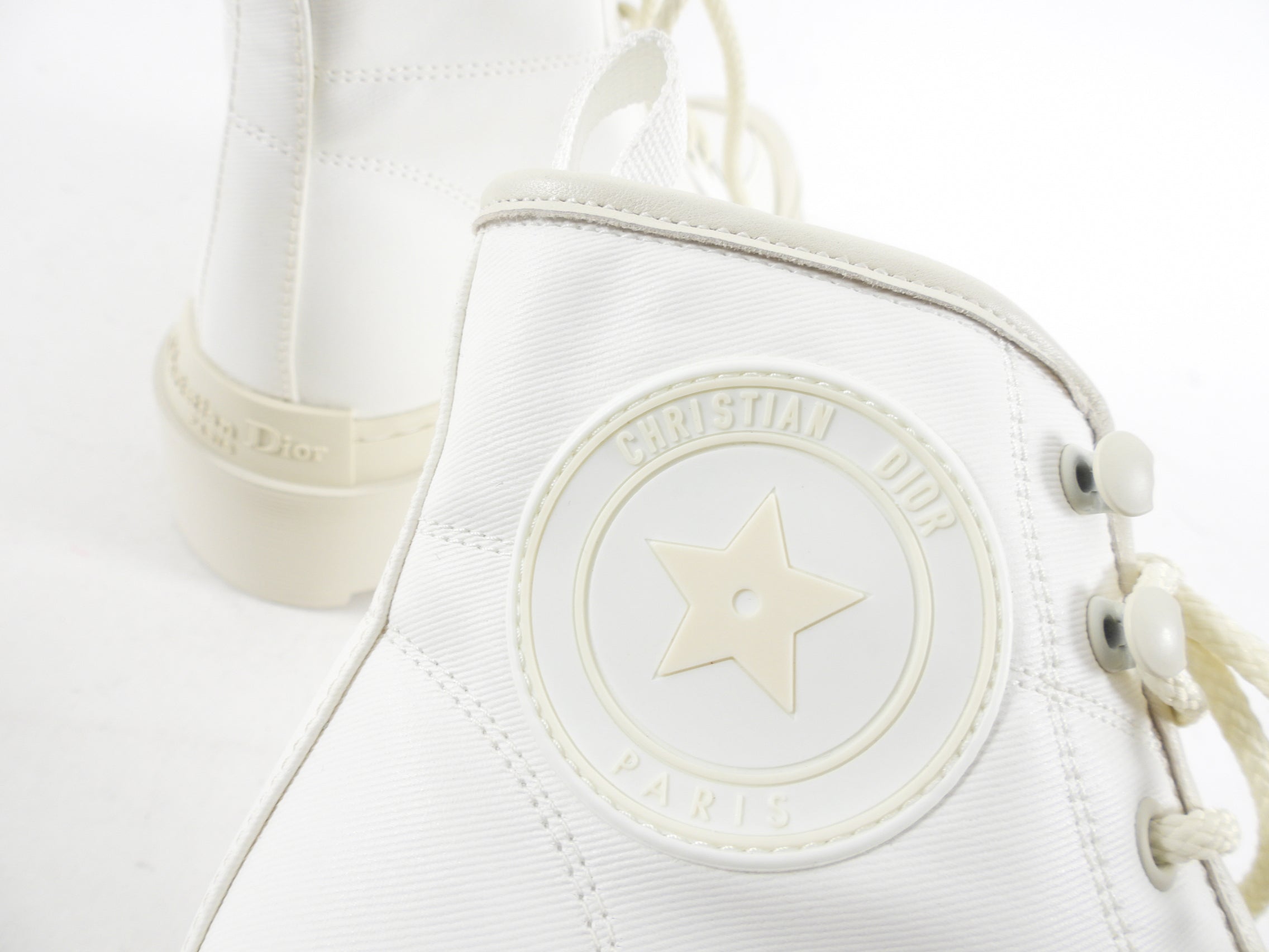 Dior Ivory Coated Canvas and Leather D-Rise Ankle Boots - 37