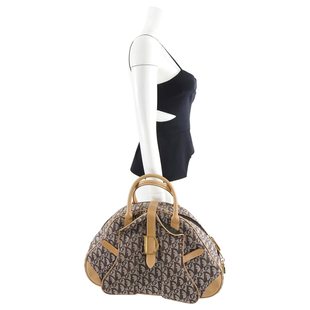 Christian Dior Brown Monogram Double Saddle Bowling Bag