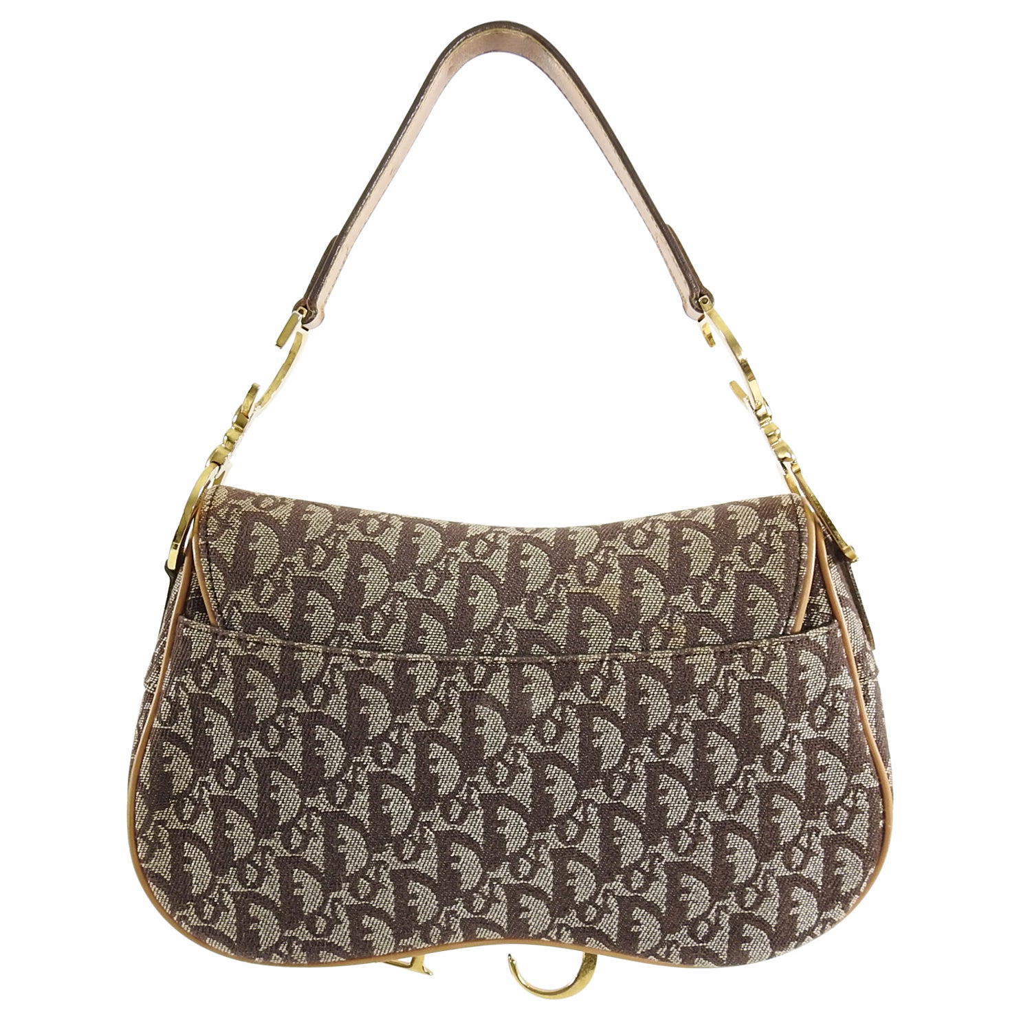 Christian Dior Vintage 2000 Brown Monogram Logo Double Saddle Bag