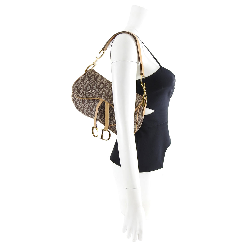 Christian Dior Vintage 2000 Brown Monogram Logo Double Saddle Bag