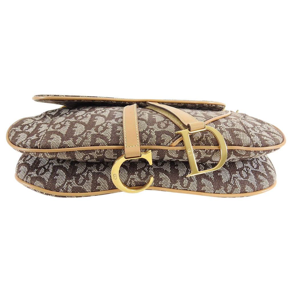 Christian Dior Vintage 2000 Brown Monogram Logo Double Saddle Bag