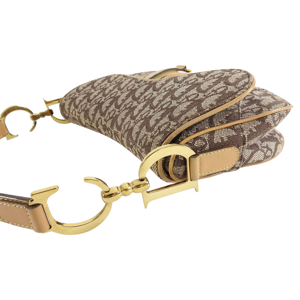 Christian Dior Vintage 2000 Brown Monogram Logo Double Saddle Bag