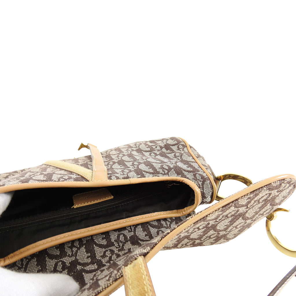 Christian Dior Vintage 2000 Brown Monogram Logo Double Saddle Bag