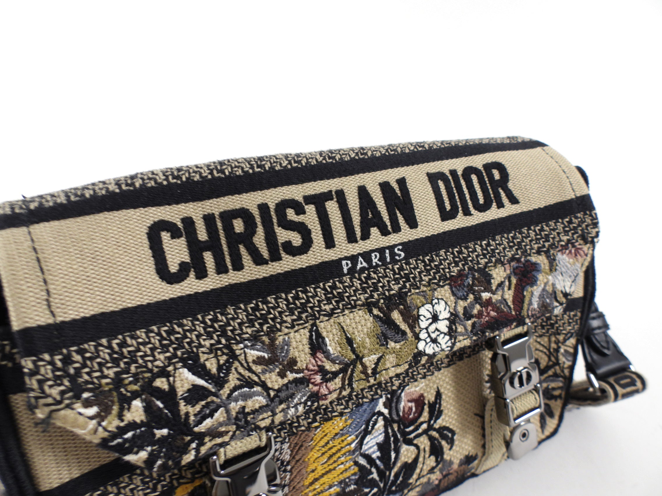Dior Diorcamp Beige Floral Embroidered Logo Crossbody Messenger Bag