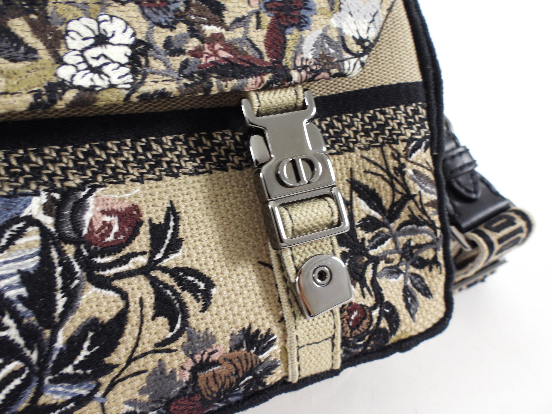 Dior Diorcamp Beige Floral Embroidered Logo Crossbody Messenger Bag