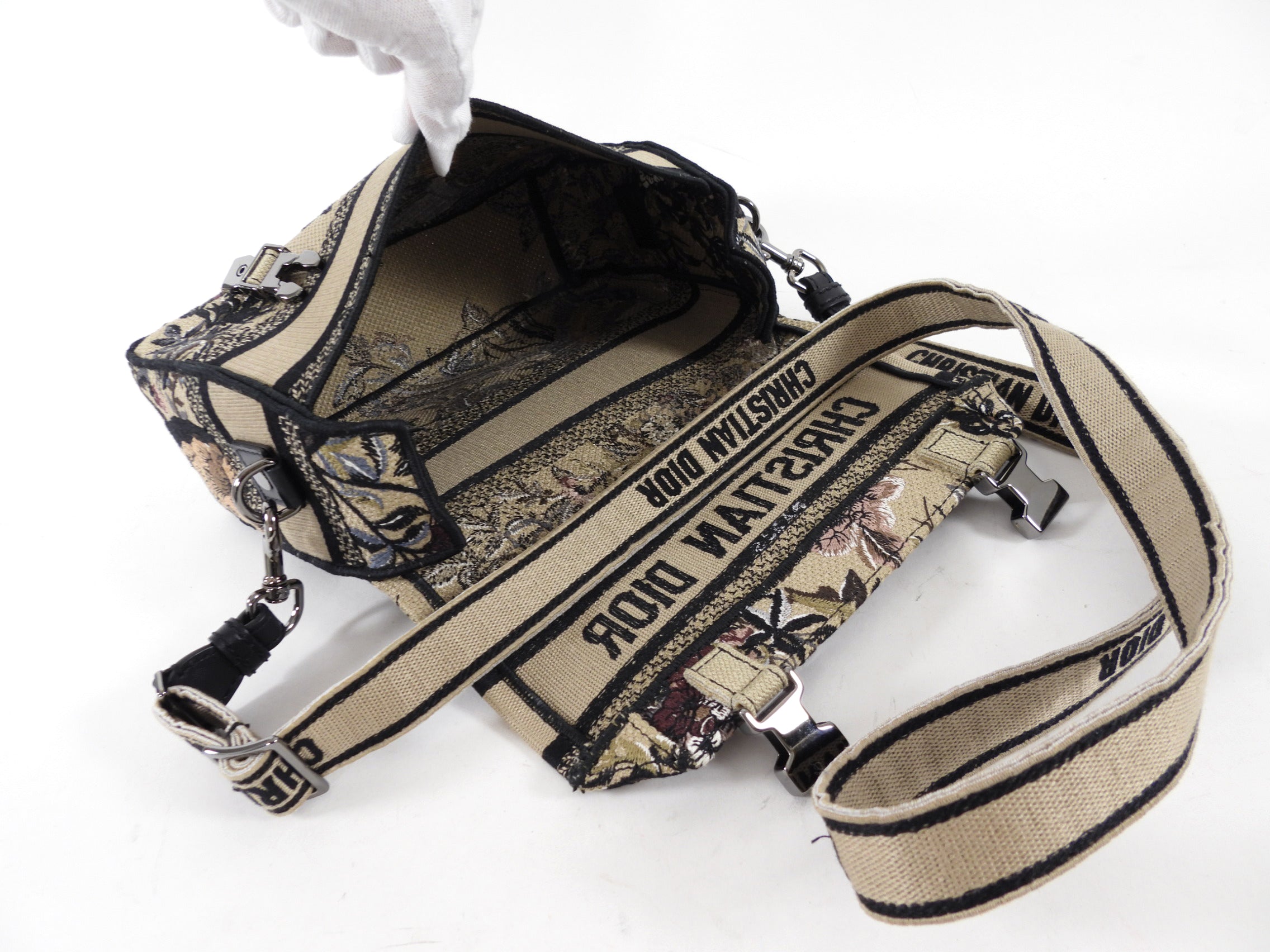 Dior Diorcamp Beige Floral Embroidered Logo Crossbody Messenger Bag
