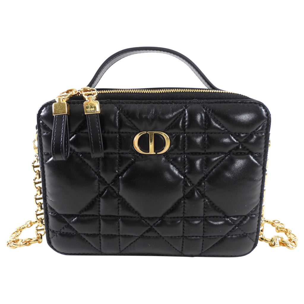Dior Black Calfskin Cannage Box Caro Pouch Crossbody Zip Bag