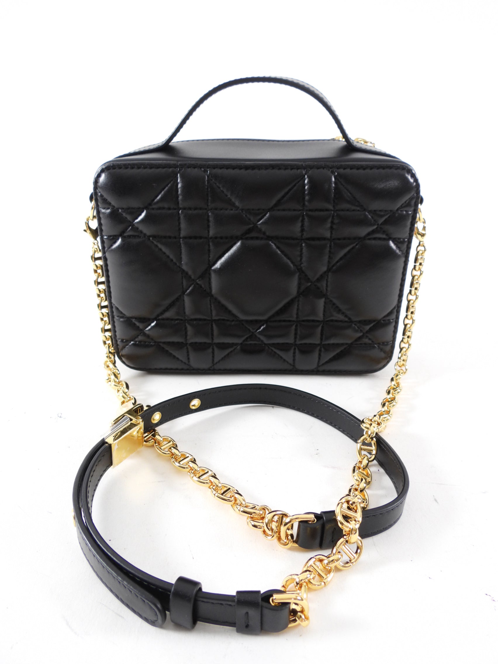 Dior Black Calfskin Cannage Box Caro Pouch Crossbody Zip Bag