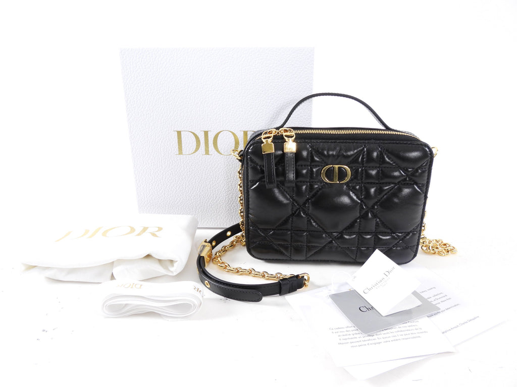 Dior Black Calfskin Cannage Box Caro Pouch Crossbody Zip Bag