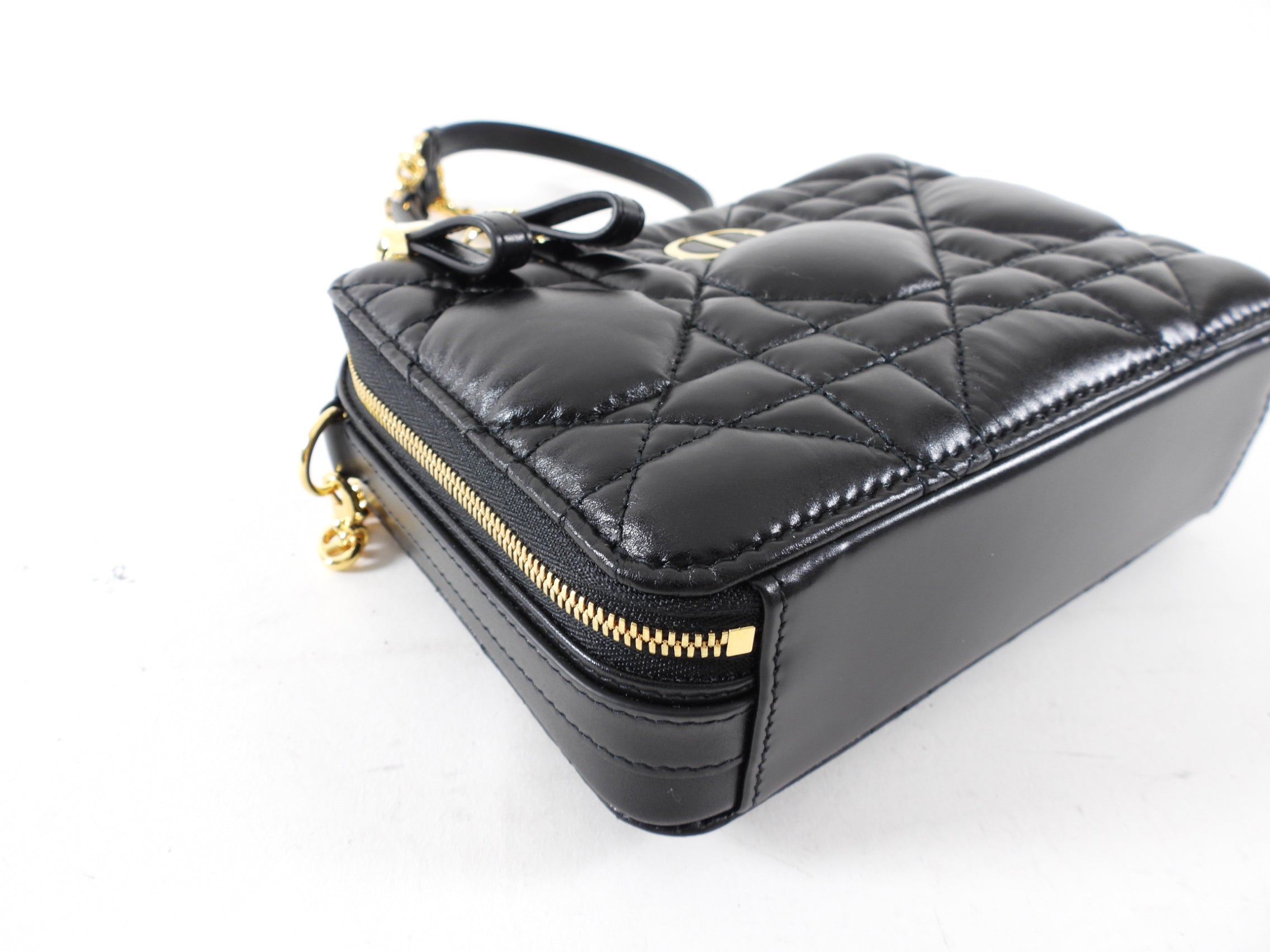 Dior Black Calfskin Cannage Box Caro Pouch Crossbody Zip Bag