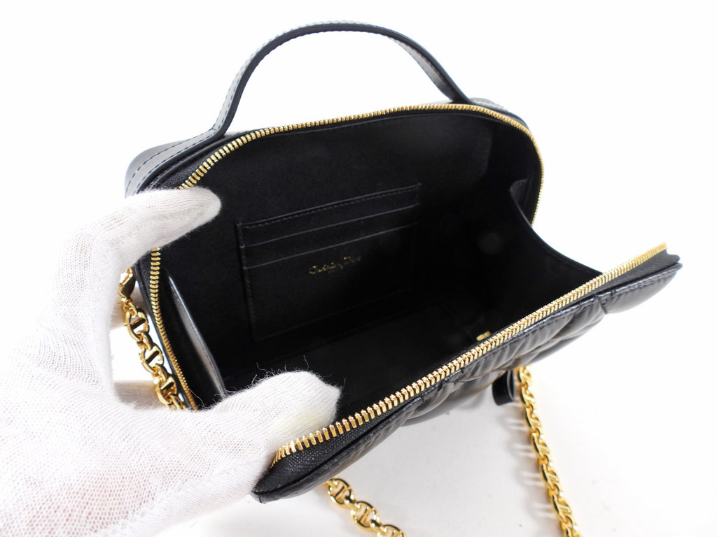 Dior Black Calfskin Cannage Box Caro Pouch Crossbody Zip Bag