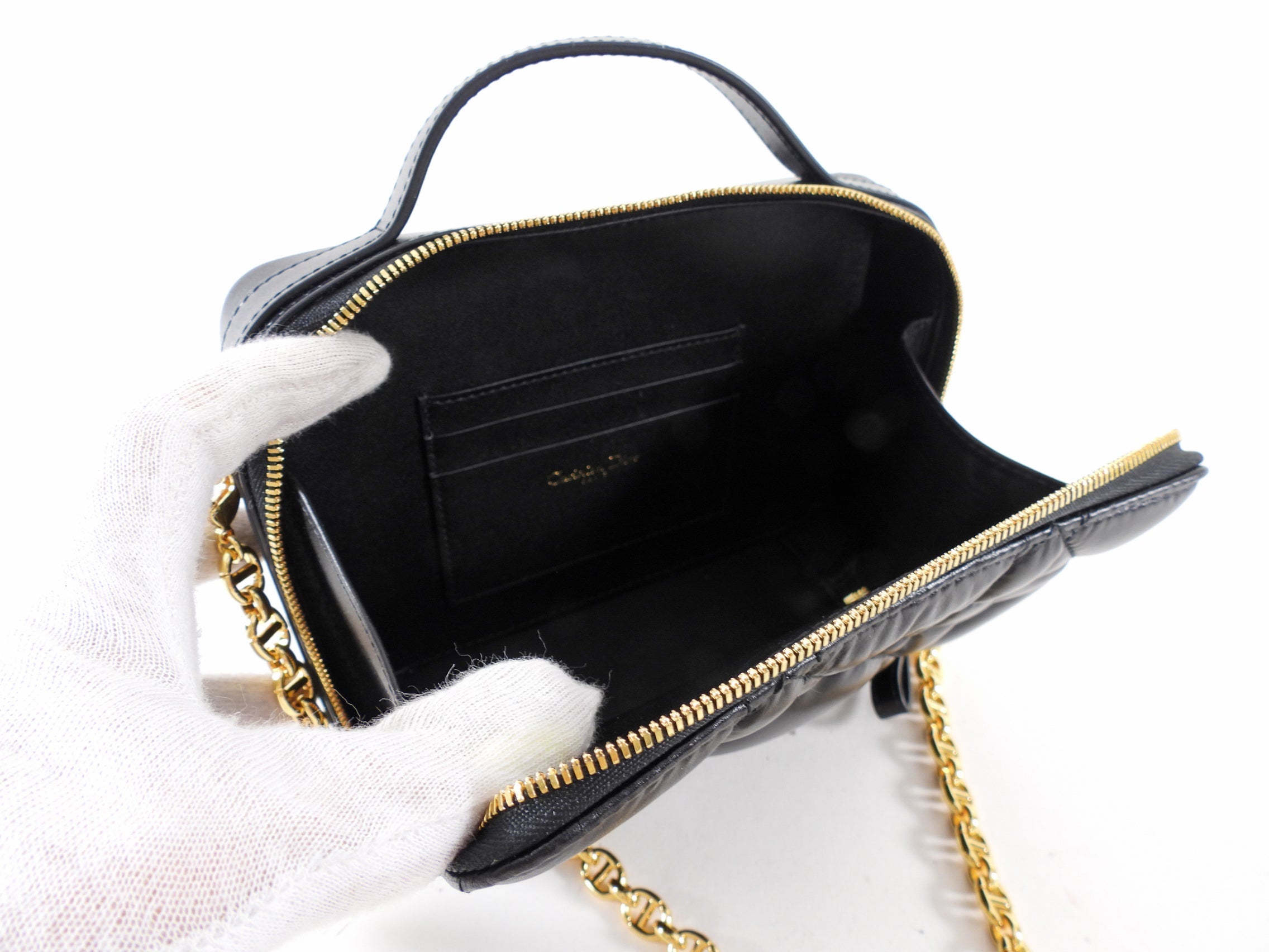 Dior Black Calfskin Cannage Box Caro Pouch Crossbody Zip Bag