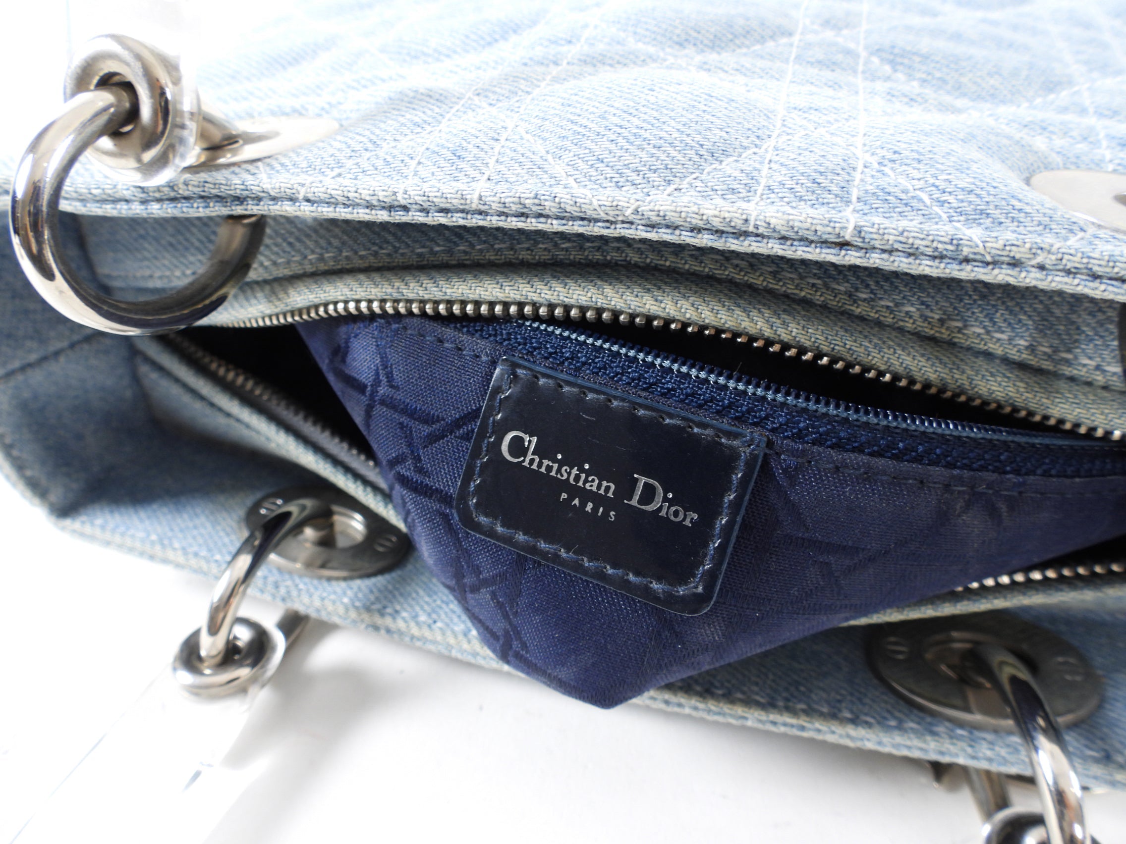 Christian Dior Vintage Light Blue Denim Lady Dior Bag