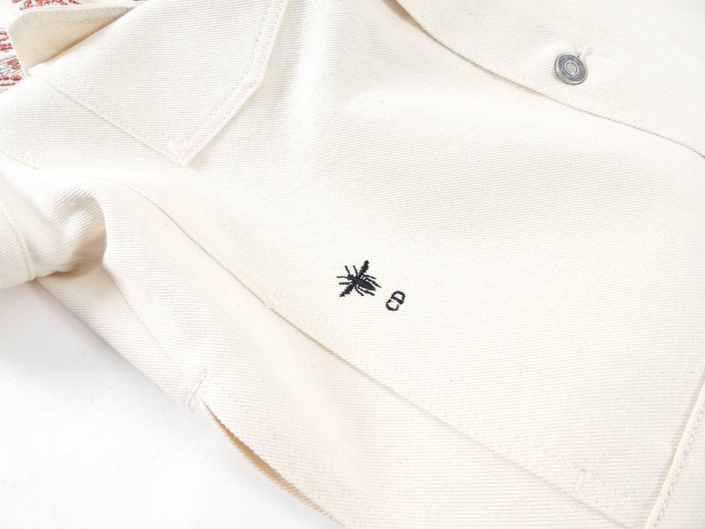 Dior Ivory Denim Jacket with Coral Butterfly Bead Detail - FR38 / 6