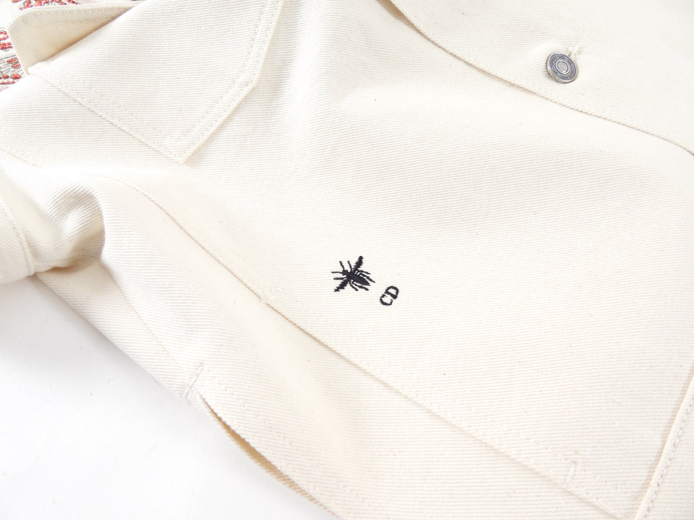 Dior Ivory Denim Jacket with Coral Butterfly Bead Detail - FR38 / 6