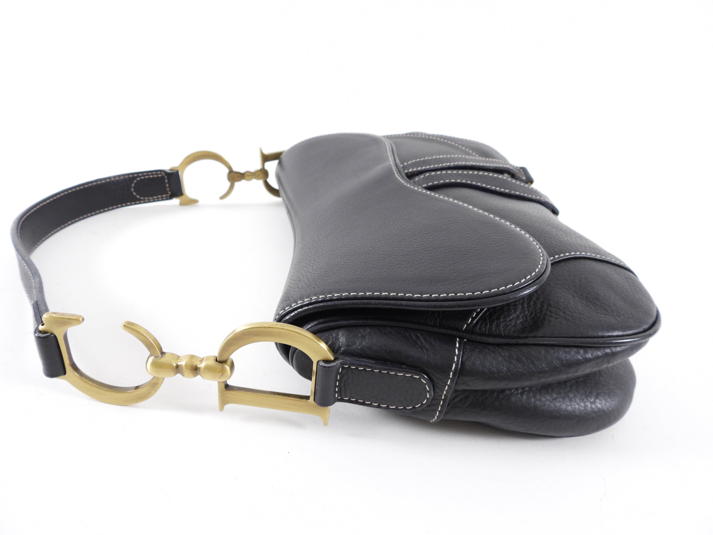 Christian Dior John Galliano Vintage 2002 Black Leather Double Saddle Bag
