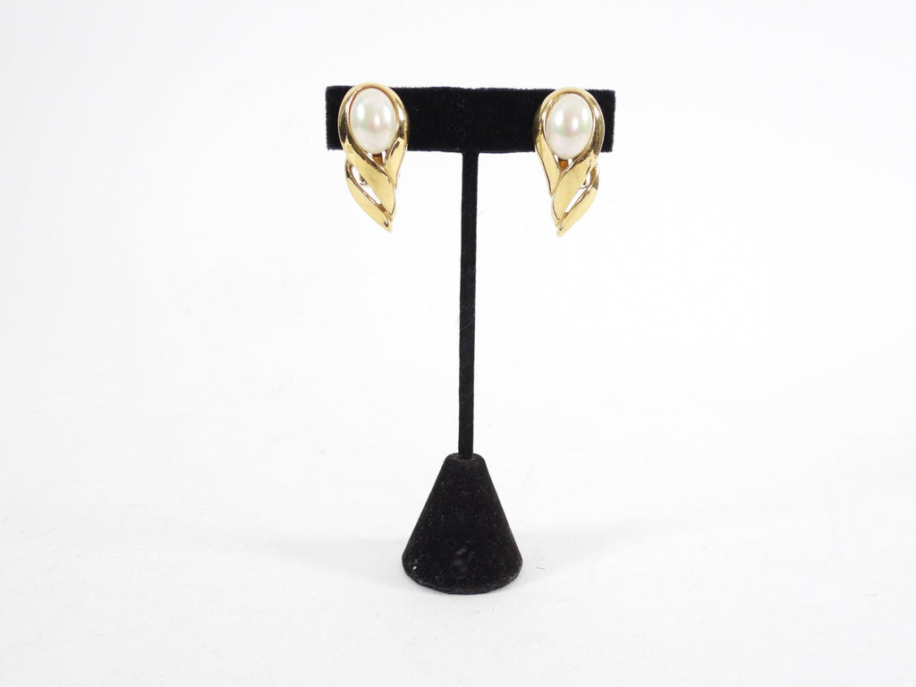 Christian Dior Vintage Goldtone Faux Pearl Clip Earrings