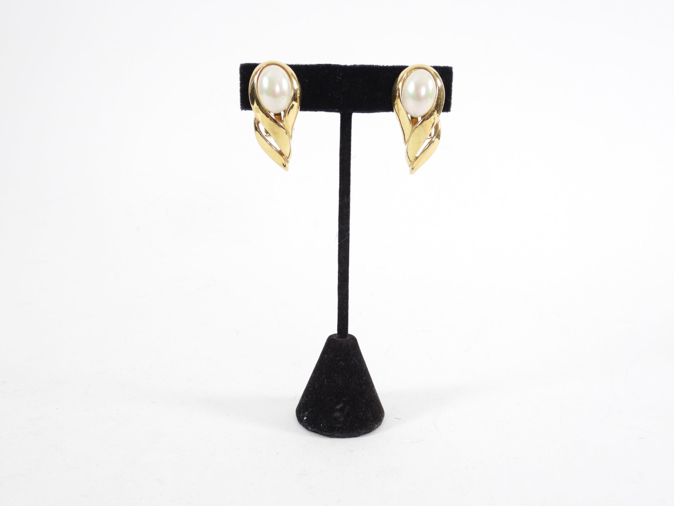 Christian Dior Vintage Goldtone Faux Pearl Clip Earrings