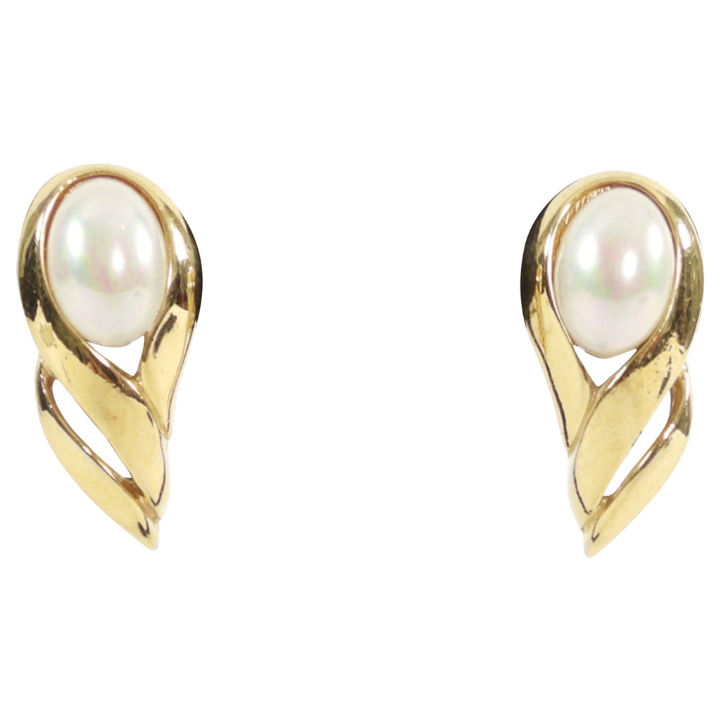 Christian Dior Vintage Goldtone Faux Pearl Clip Earrings