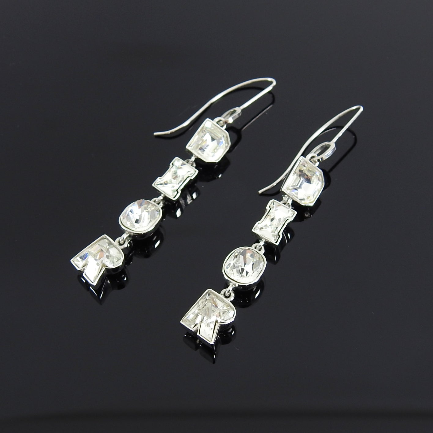 Christian Dior Rhinestone Crystal Logo Letter Drop Earrings