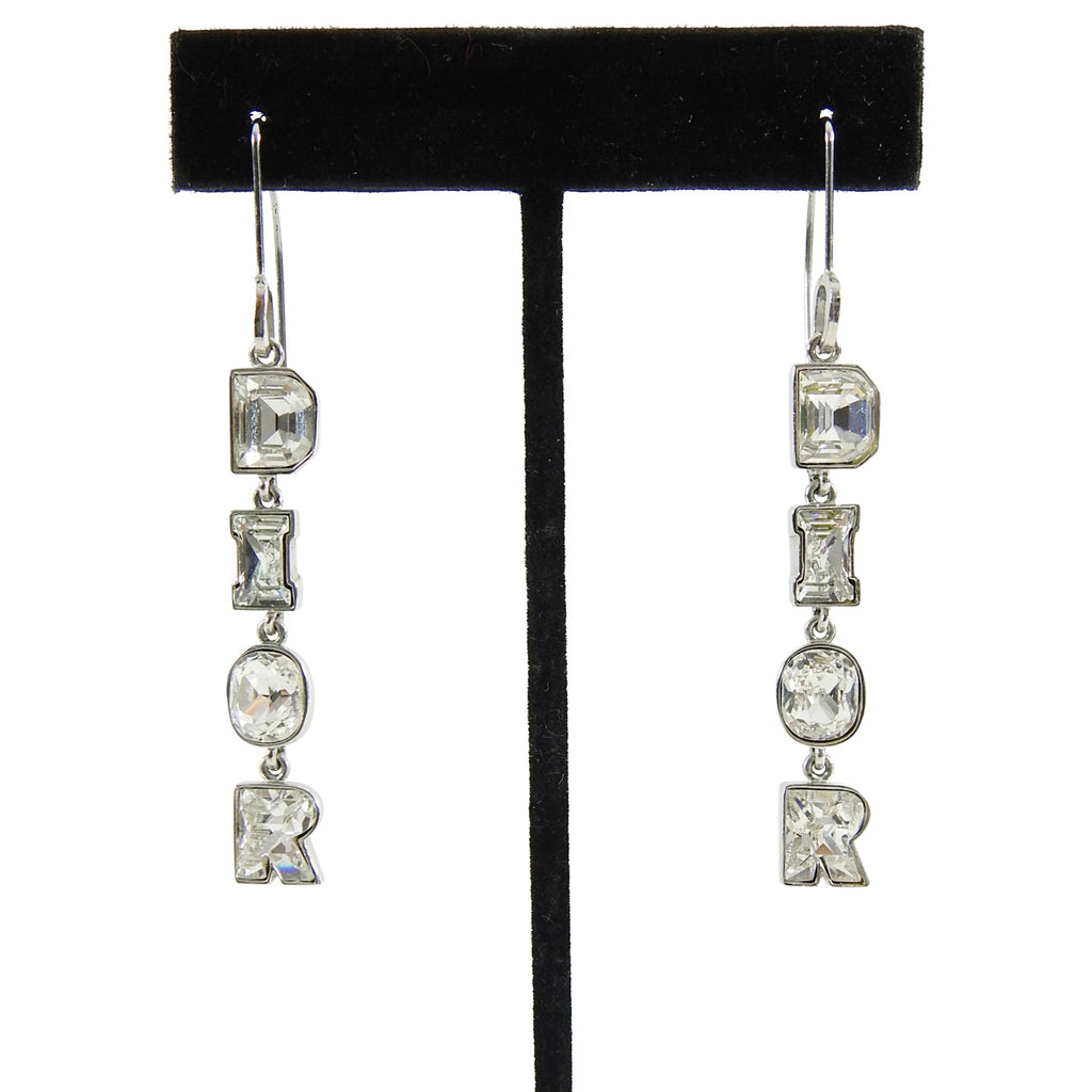 Christian Dior Rhinestone Crystal Logo Letter Drop Earrings