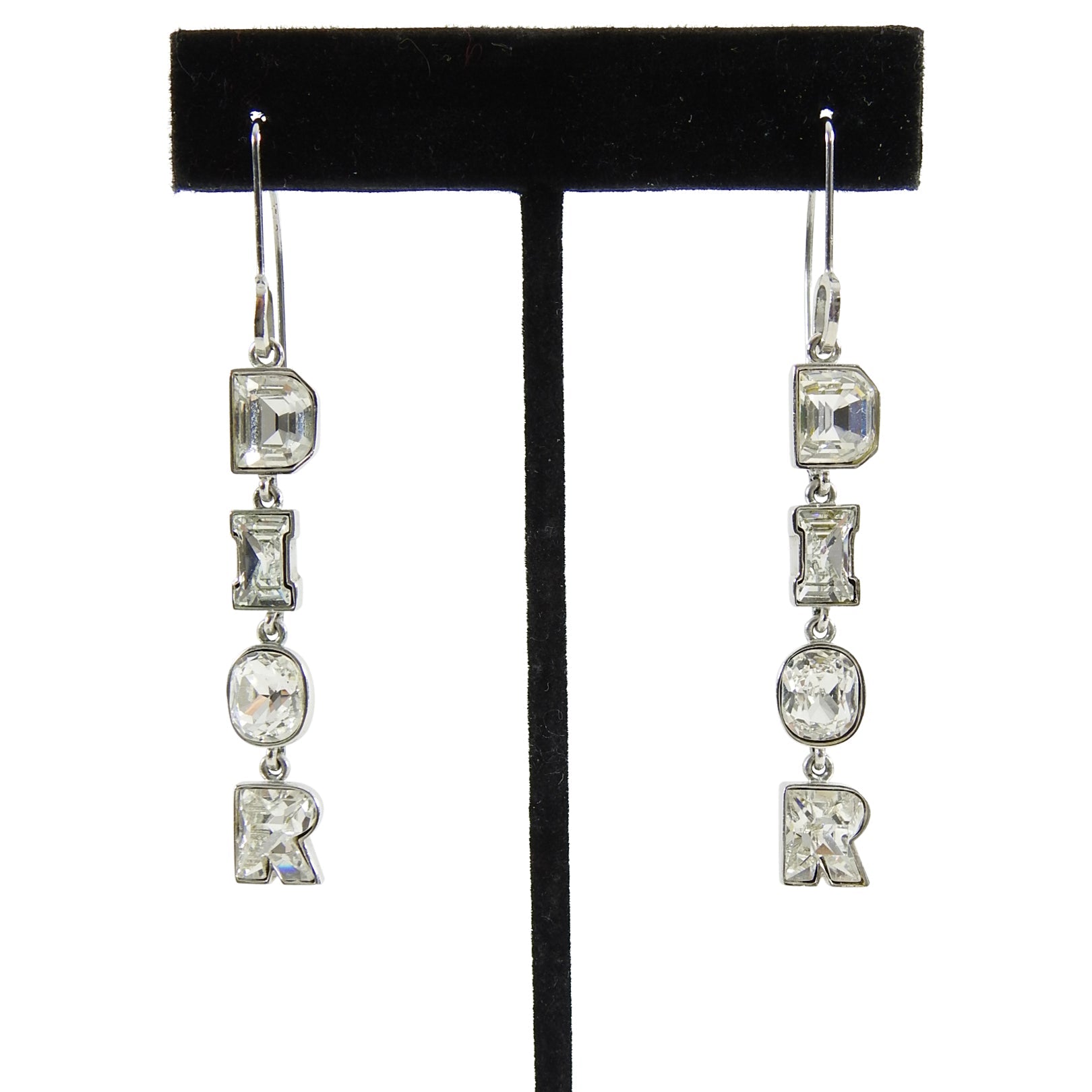 Christian Dior Rhinestone Crystal Logo Letter Drop Earrings