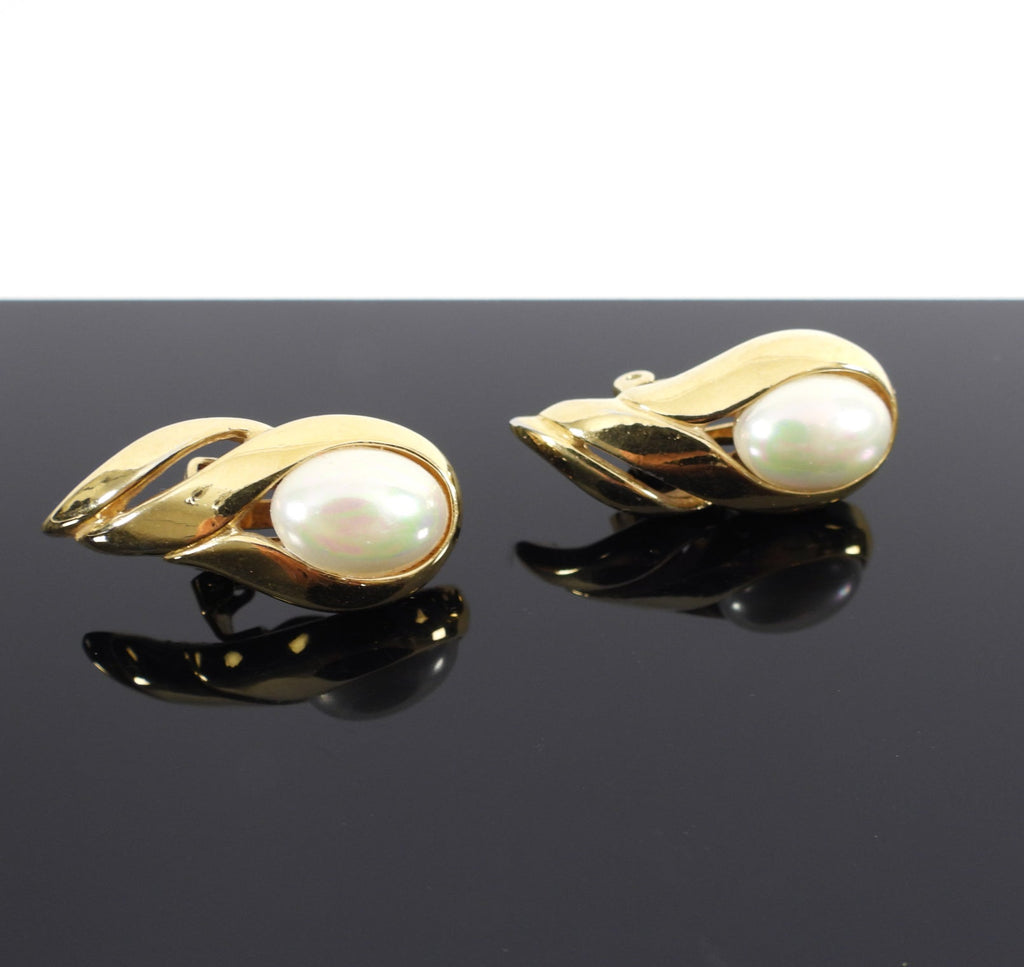 Christian Dior Vintage Goldtone Faux Pearl Clip Earrings