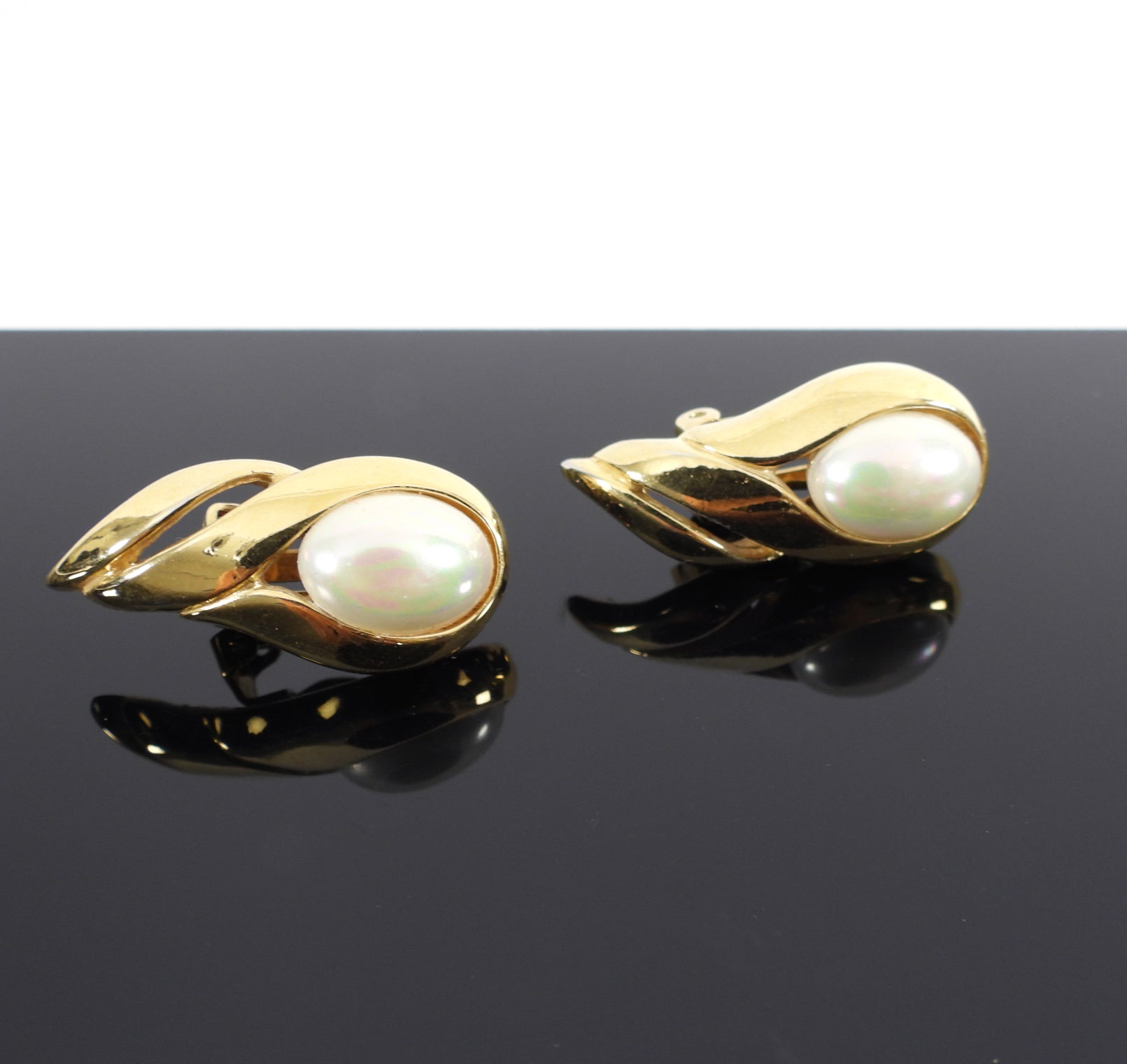 Christian Dior Vintage Goldtone Faux Pearl Clip Earrings