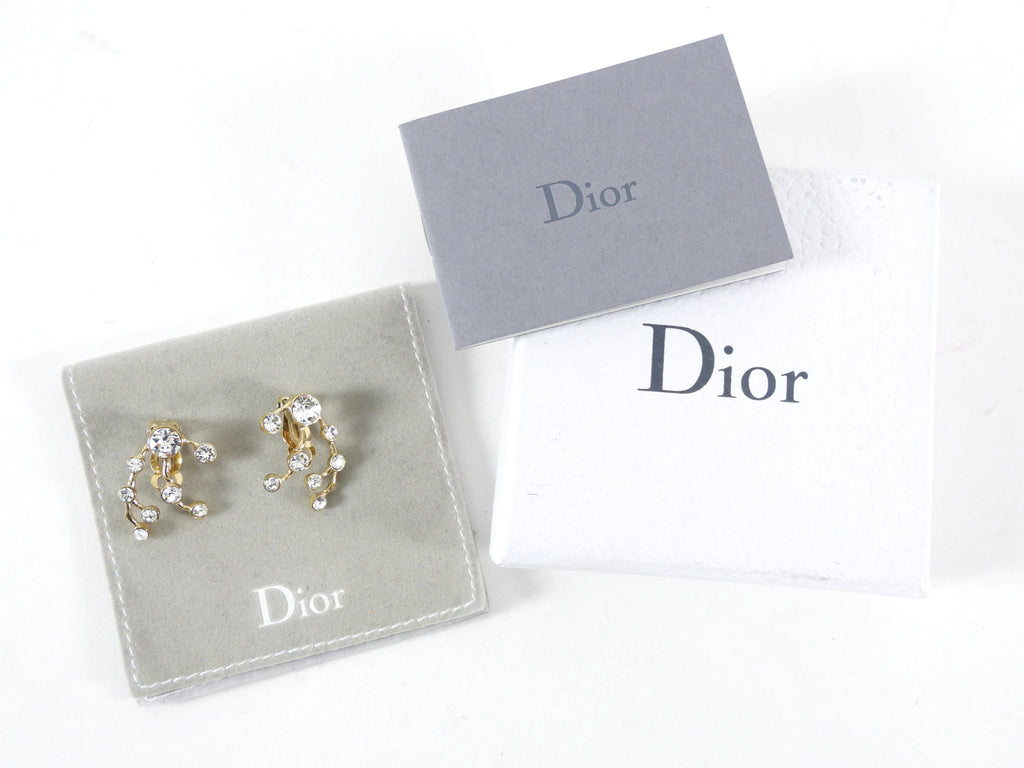 Dior Rhinestone and Goldtone Spray Clip on Earrings