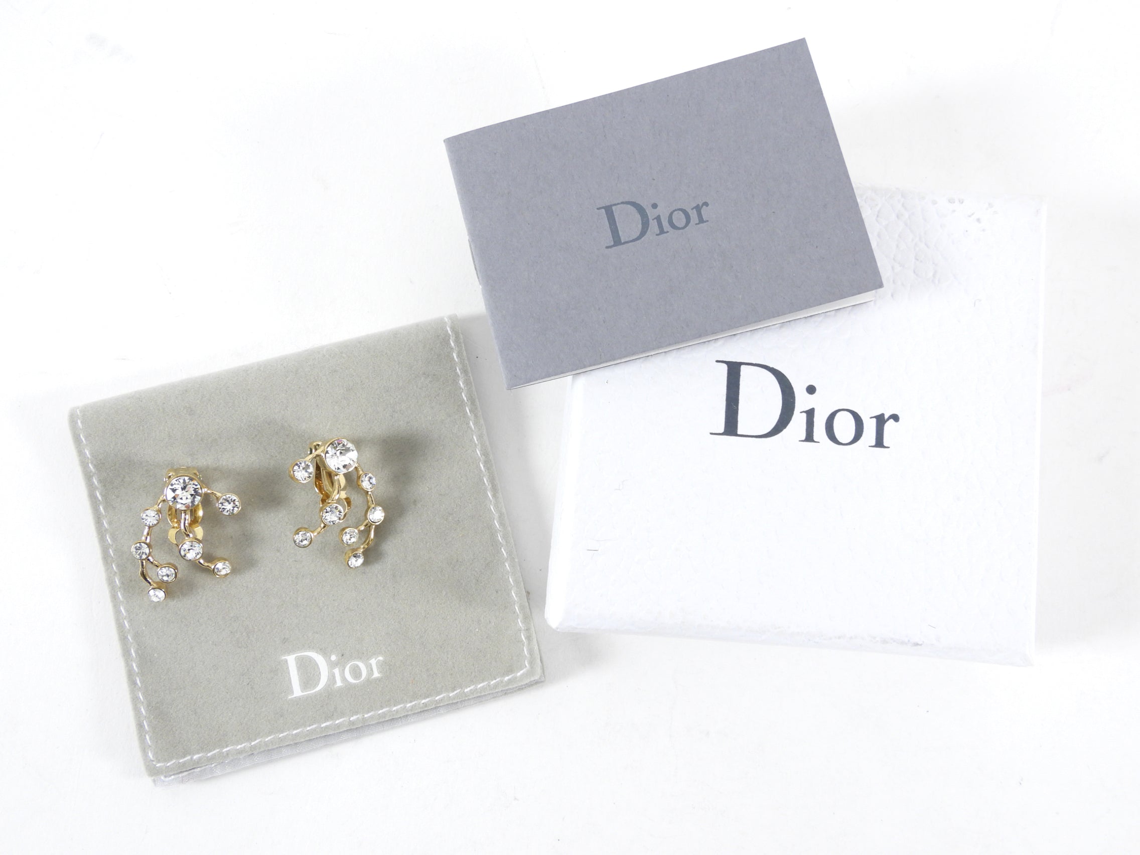 Dior Rhinestone and Goldtone Spray Clip on Earrings