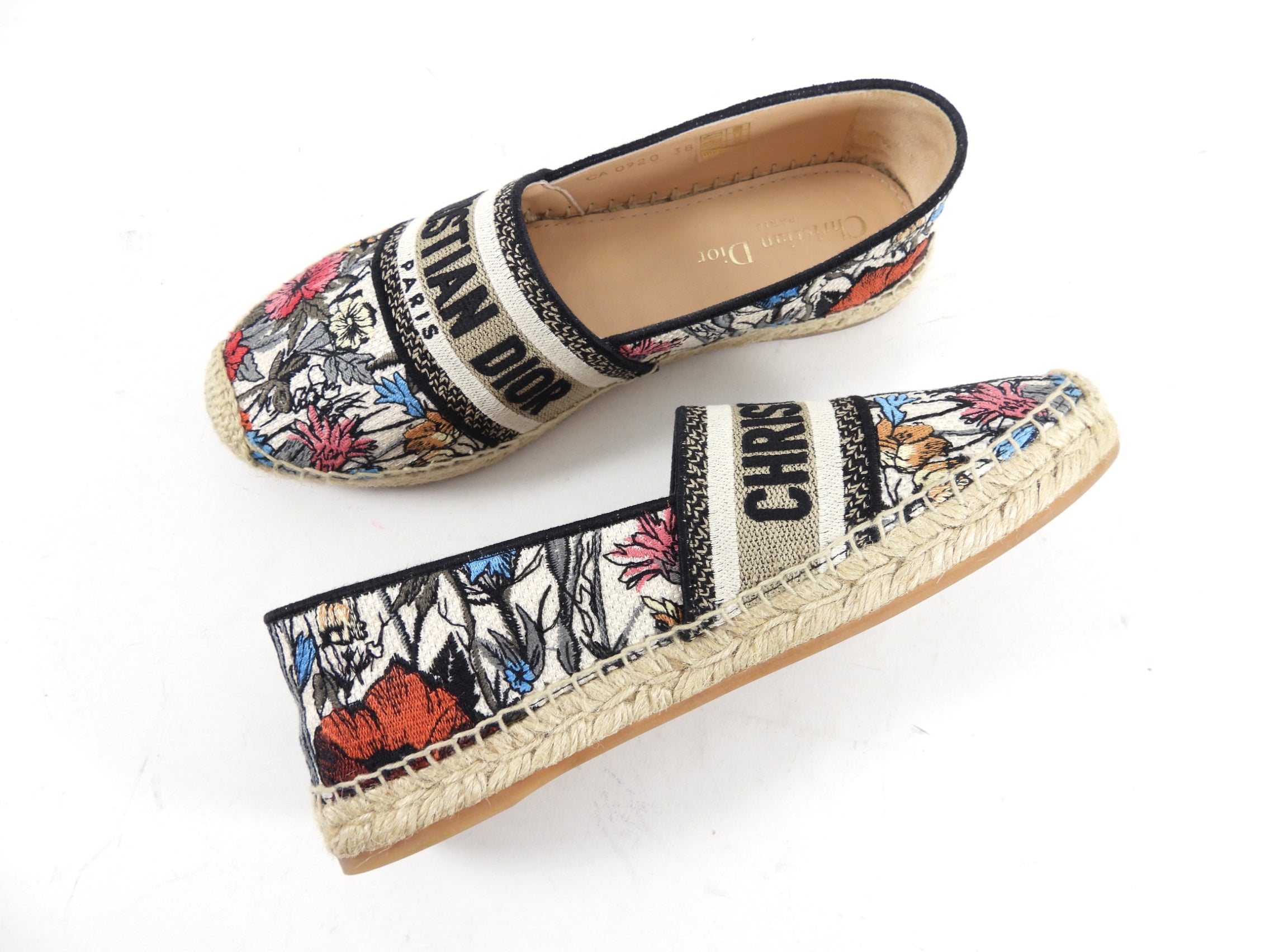 Christian Dior Floral Embroidered Espadrille - 38 / 7.5