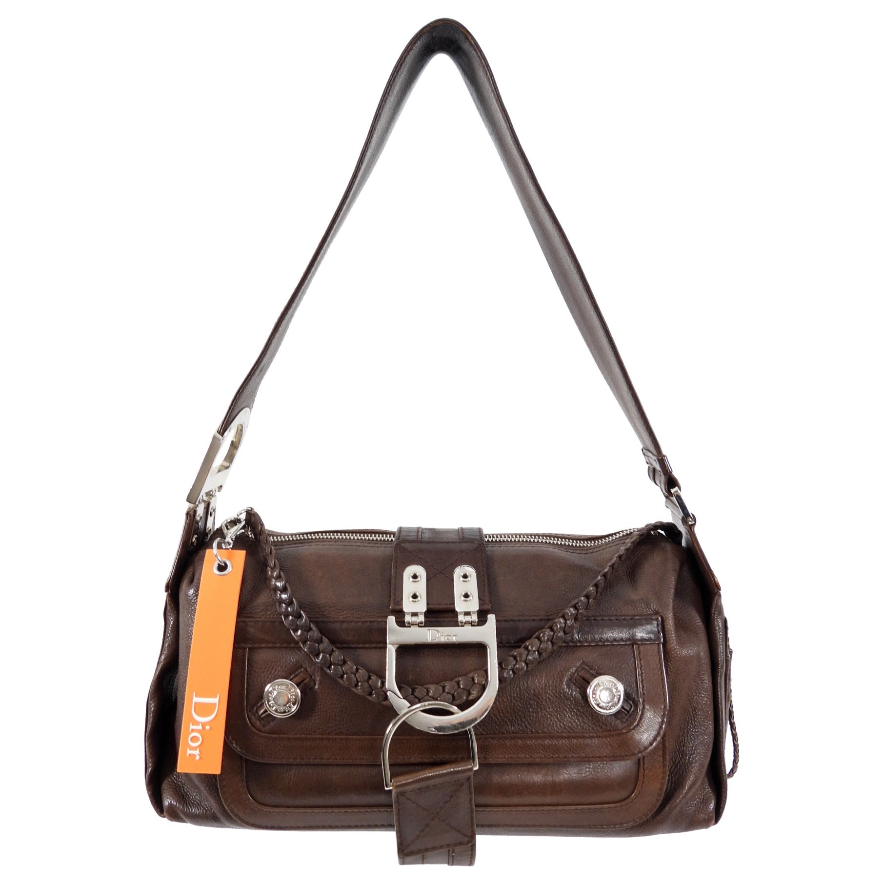 Christian Dior Galliano 2006 Brown Leather Flight Shoulder Bag