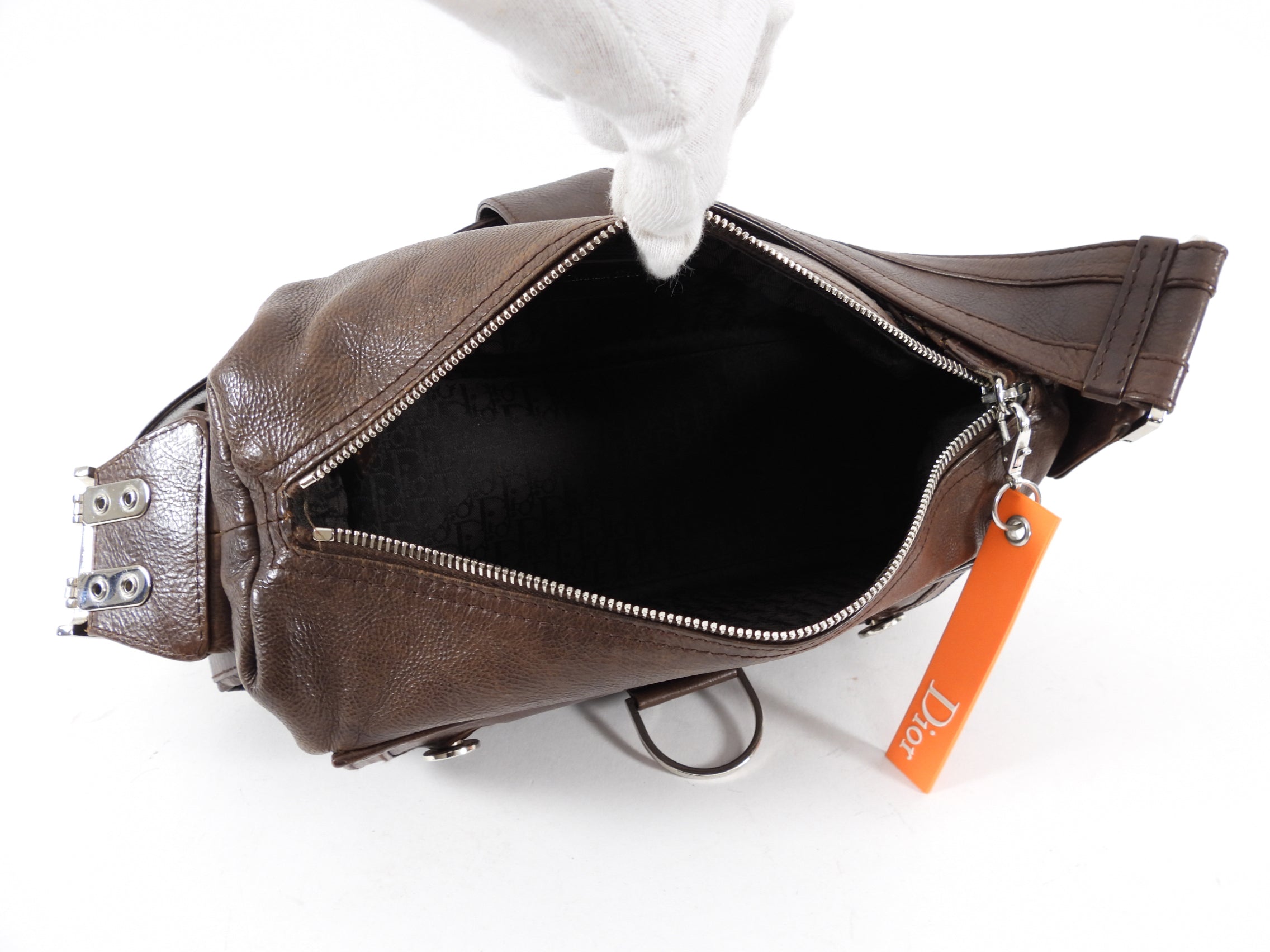Christian Dior Galliano 2006 Brown Leather Flight Shoulder Bag