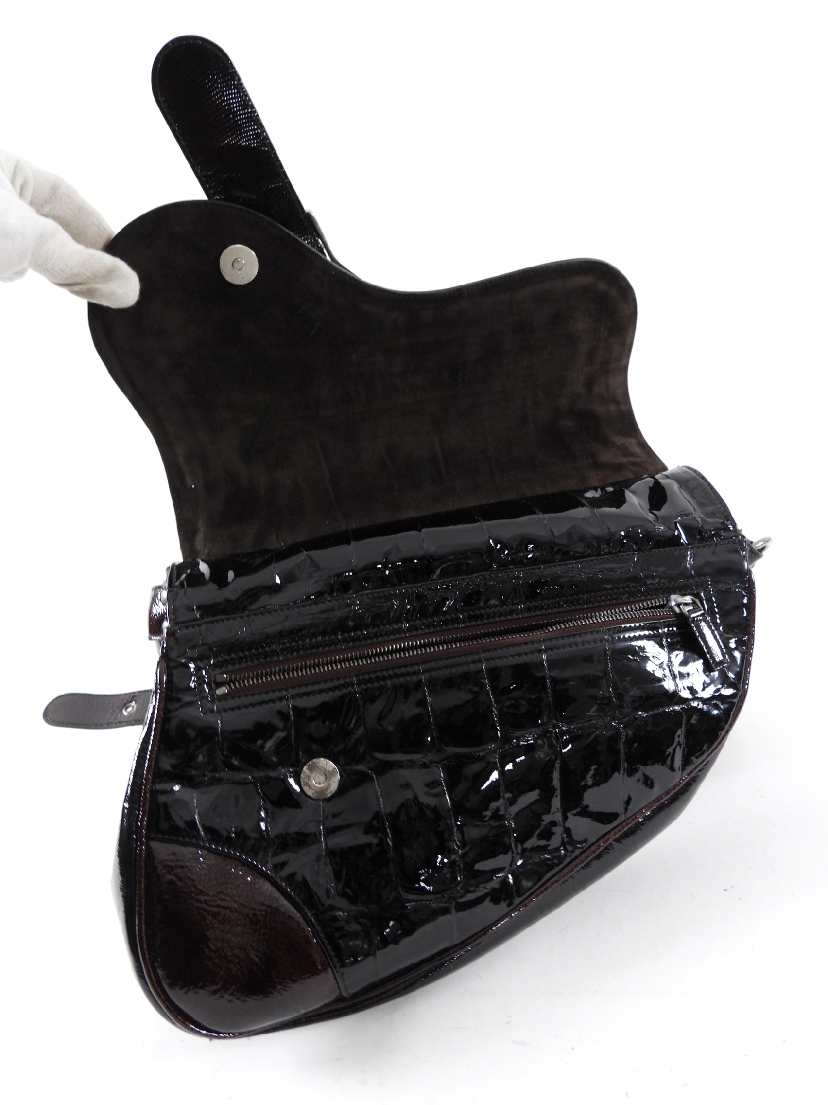 Christian Dior by John Galliano Vintage 2007 Patent Embossed Gaucho Bag