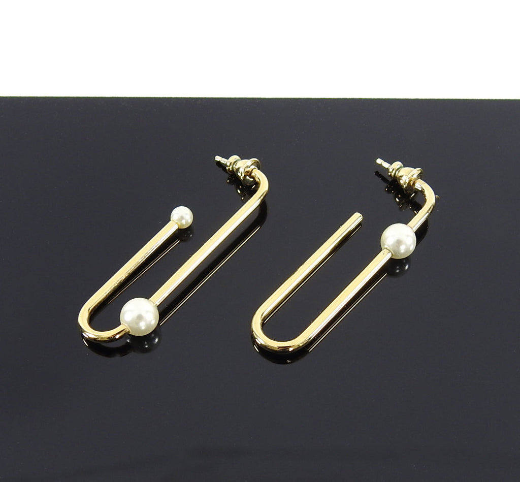 Dior Gold Wire & Pearl Long Hoop Earrings