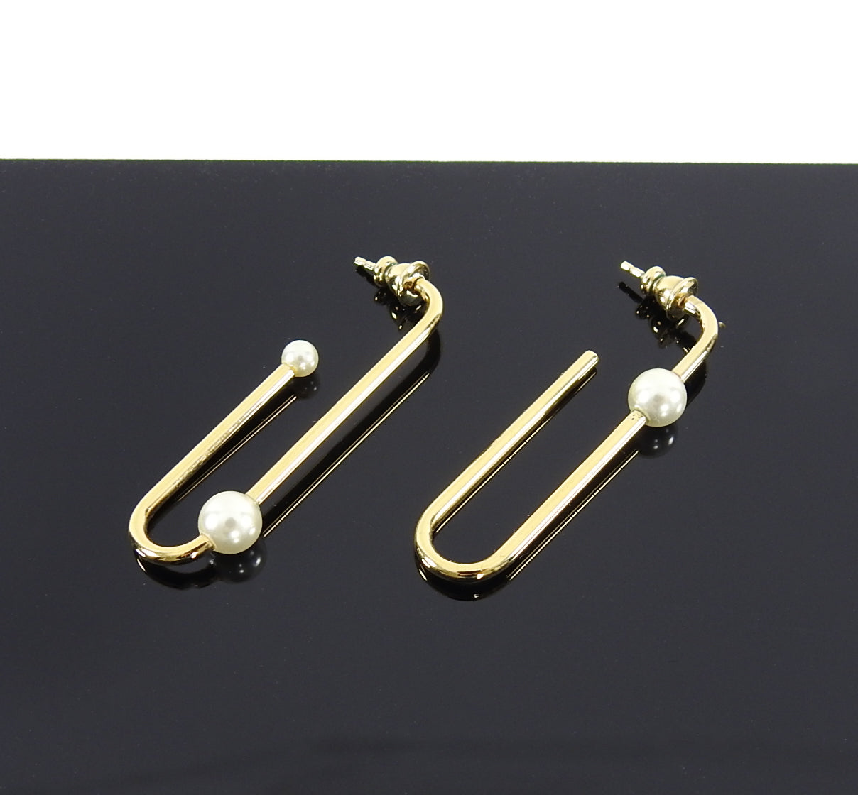 Dior Gold Wire & Pearl Long Hoop Earrings