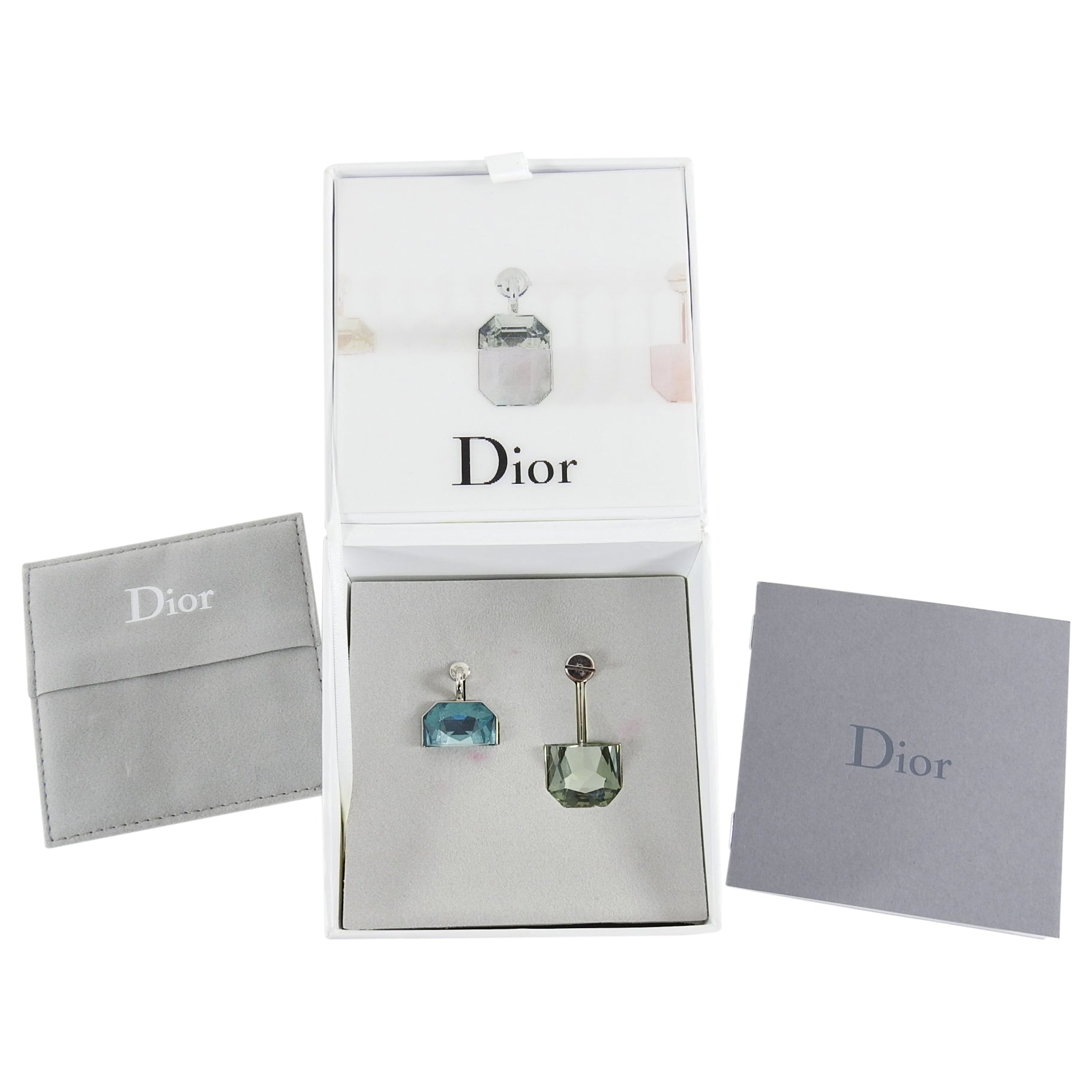 Christian Dior Cruise 2015 Half Earrings in Blue and Grey Crystal