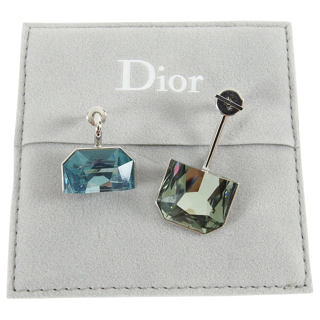 Christian Dior Cruise 2015 Half Earrings in Blue and Grey Crystal