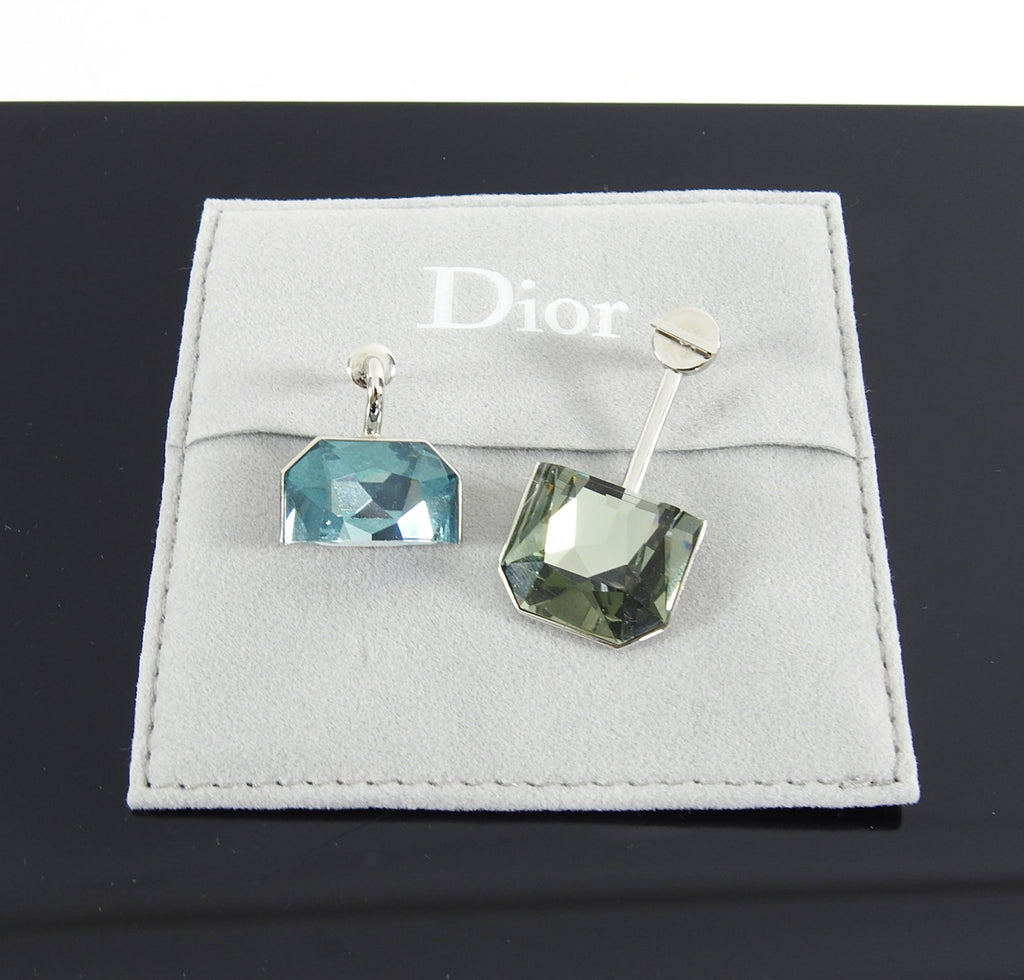Christian Dior Cruise 2015 Half Earrings in Blue and Grey Crystal